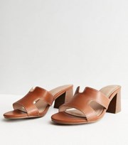 New Look Tan Leather-Look Mule Block Heel Sandals